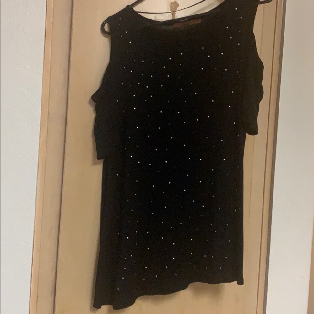 Black rhinestone cold shoulder tunic